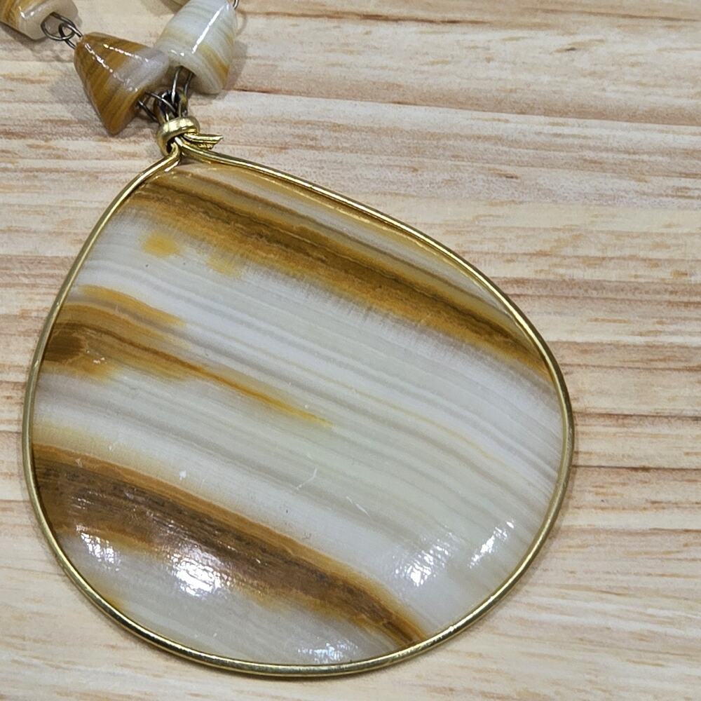 Retro Vintage White Yellow Onyx Mexican Agate Beaded Chain Pendant Necklace - Picture 11 of 12